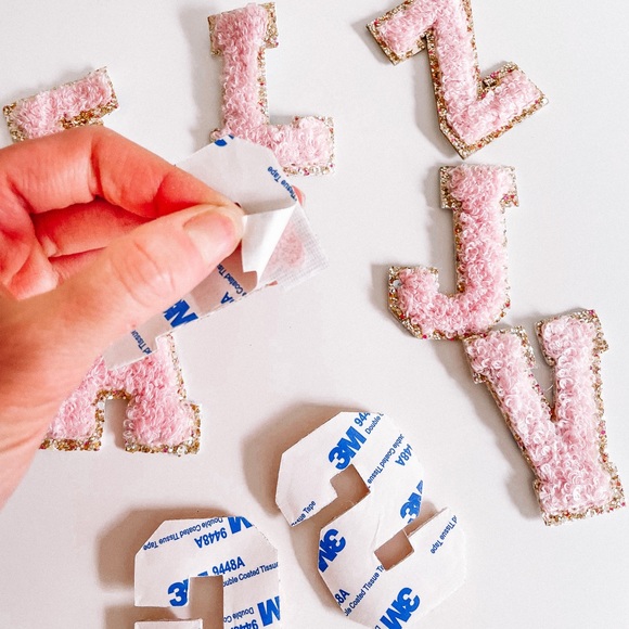 Pink Glitter Chenille Gold Monogram Letter Patch - Picture 3 of 5